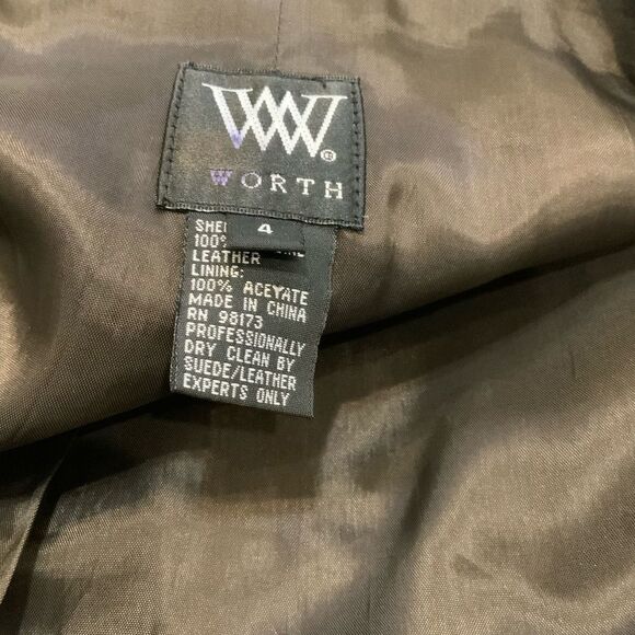 Worth 100% Leather Brown Chocolate Crinkle Leather Jacket Blazer 4 - Picture 7 of 14